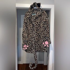 Leopard Print Hooded Jacket with Pink Paw Mittens | 2-3X